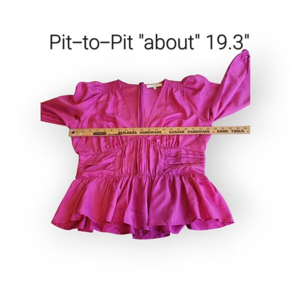 Sea New York Fabiola Silk Habotai Blouse Ruched Smocked Detailing Magenta 10 - Picture 9 of 15